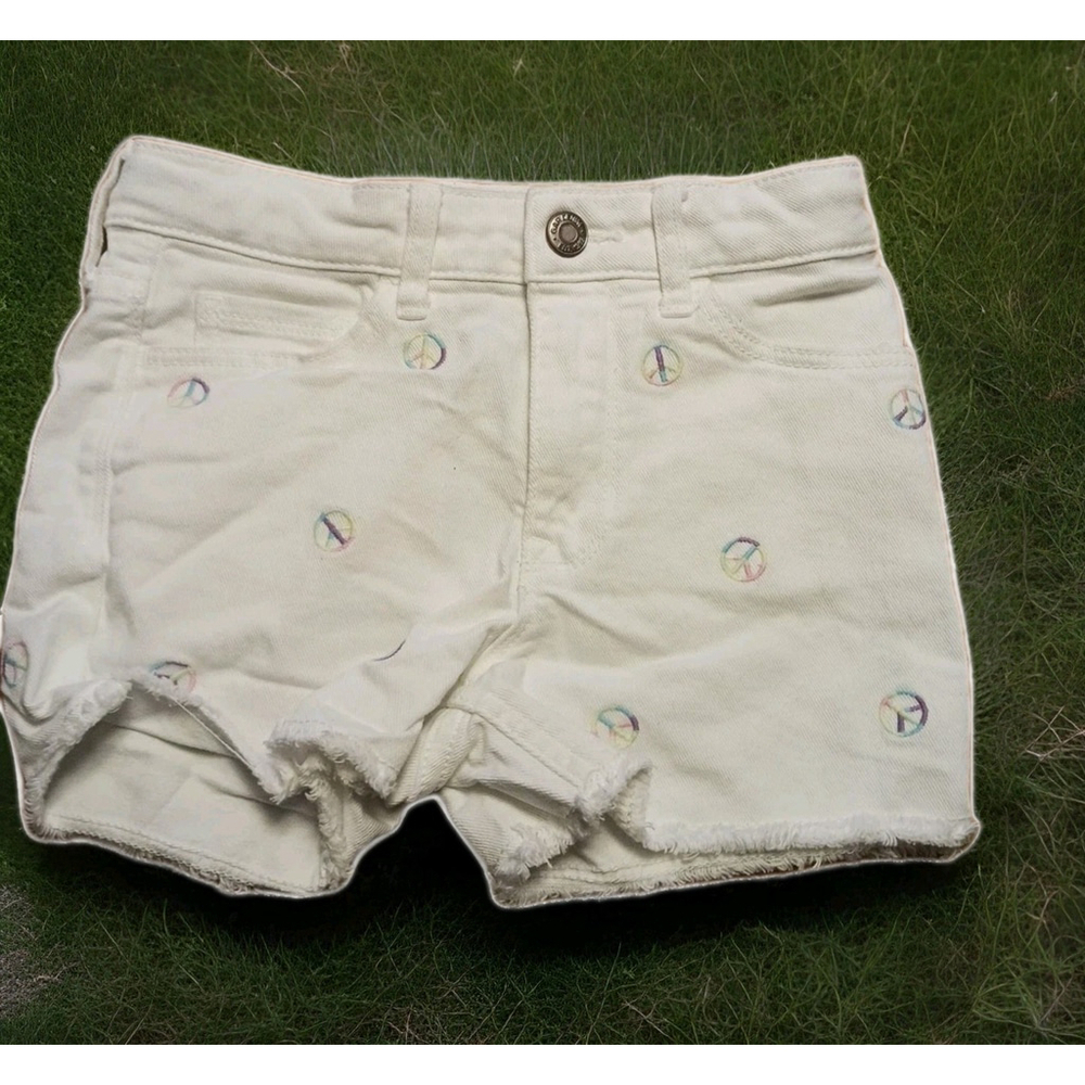 Gap Kids Girls White Denim Shorts Embroidered Rainbow Size 7